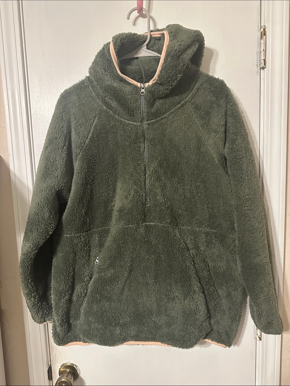 Olive Green Teddy Half-Zip Hoodie